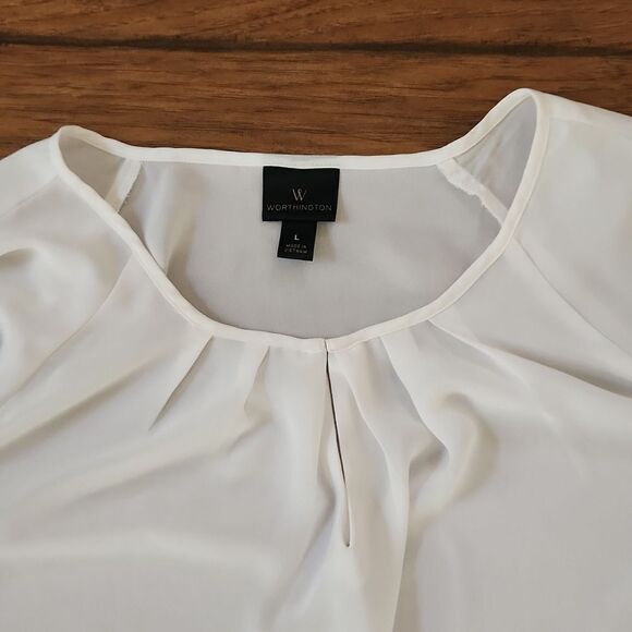 White Worthington lightweight long sleeve blouse women's large lace accents - Picture 4 of 8